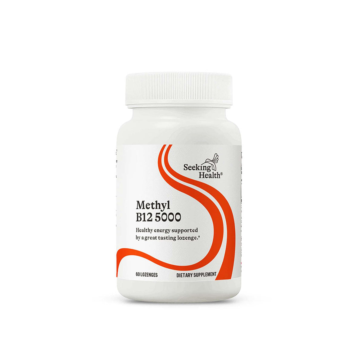 Seeking Health Methyl B12 5000 lozenges bottle promotes convenient energy support