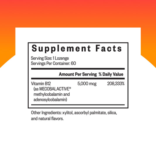 Seeking Health Methyl B12 5000 lozenges packaging front highlights vegan-friendly, allergen-free formula