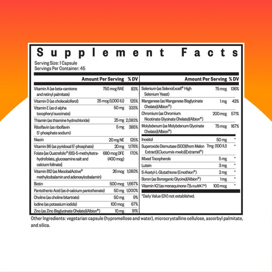 Close-up of Seeking Health Multivitamin One capsules highlighting bioavailable nutrients.