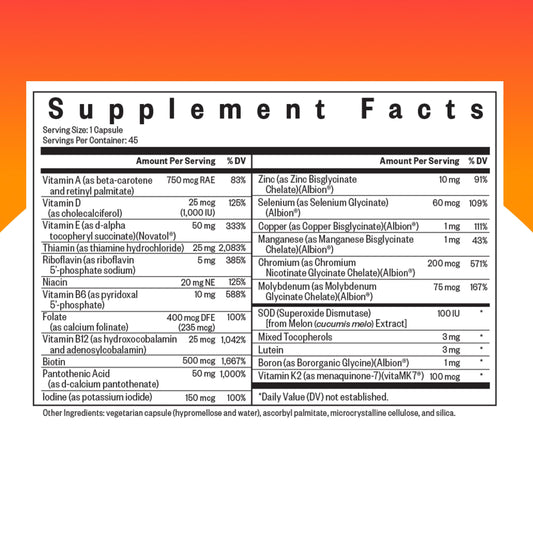 Seeking Health Multivitamin One MF capsule visible shows vegetarian capsules for clean daily nutrition