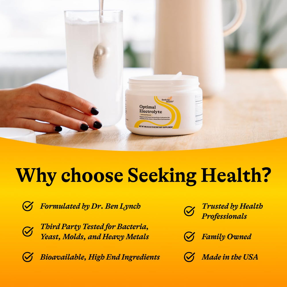 Seeking Health Optimal Electrolyte ingredients list shows minerals for balance.