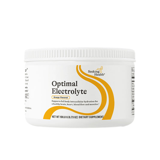 Seeking Health Optimal Electrolyte Powder bottle ready for quick hydration.