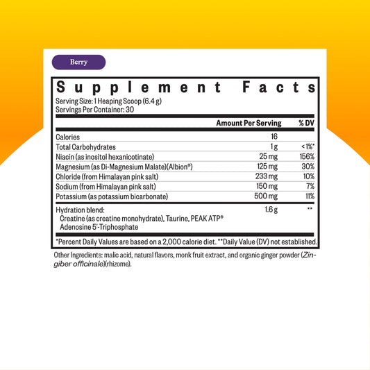 Dispensing scoop shown for easy, measured servings of electrolyte powder.