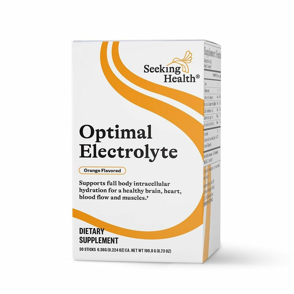 Seeking Health Optimal Electrolyte Sticks orange bottle for quick hydration after workouts.