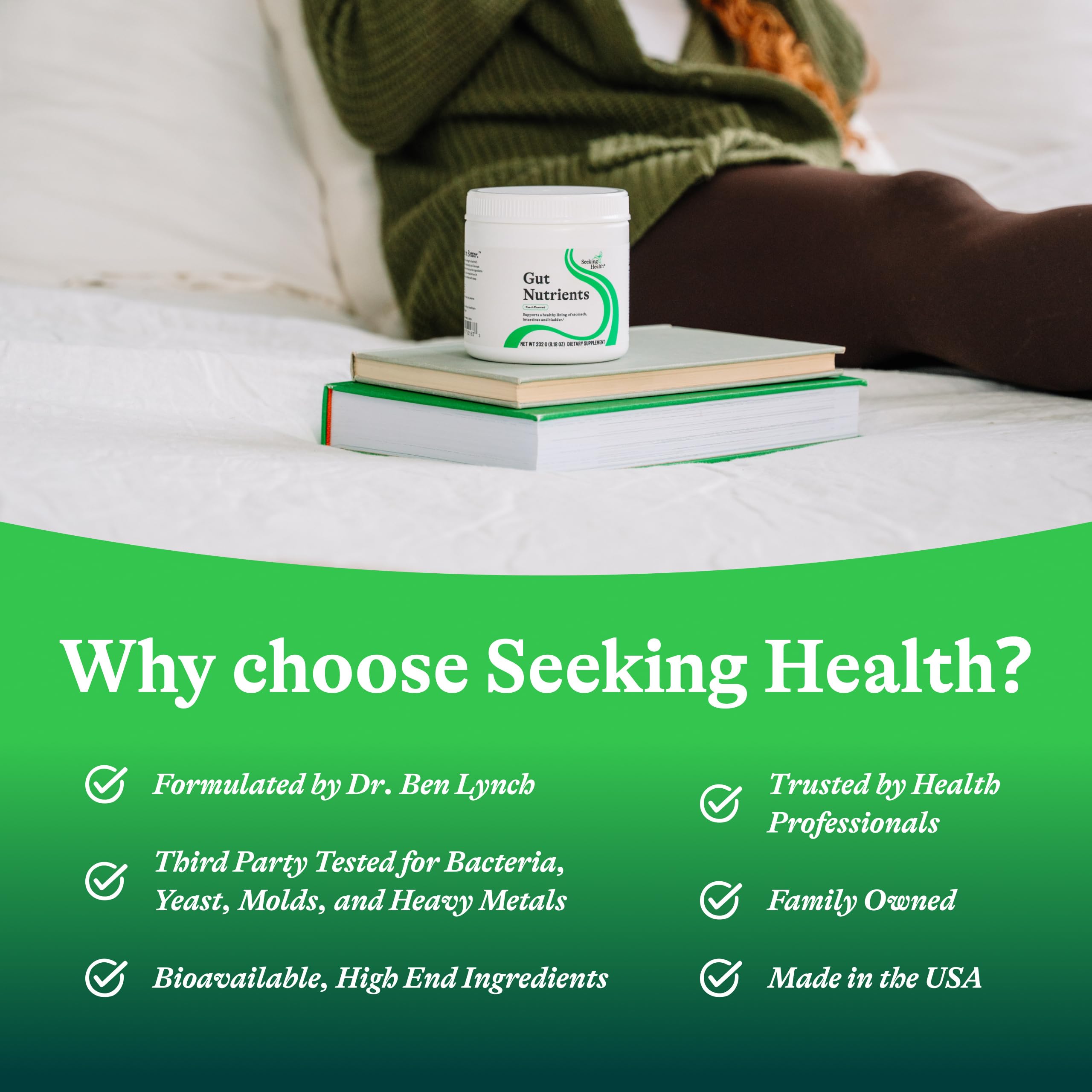 Seeking Health Optimal GI Plus peach nutrition facts panel indicating allergen-free formulation