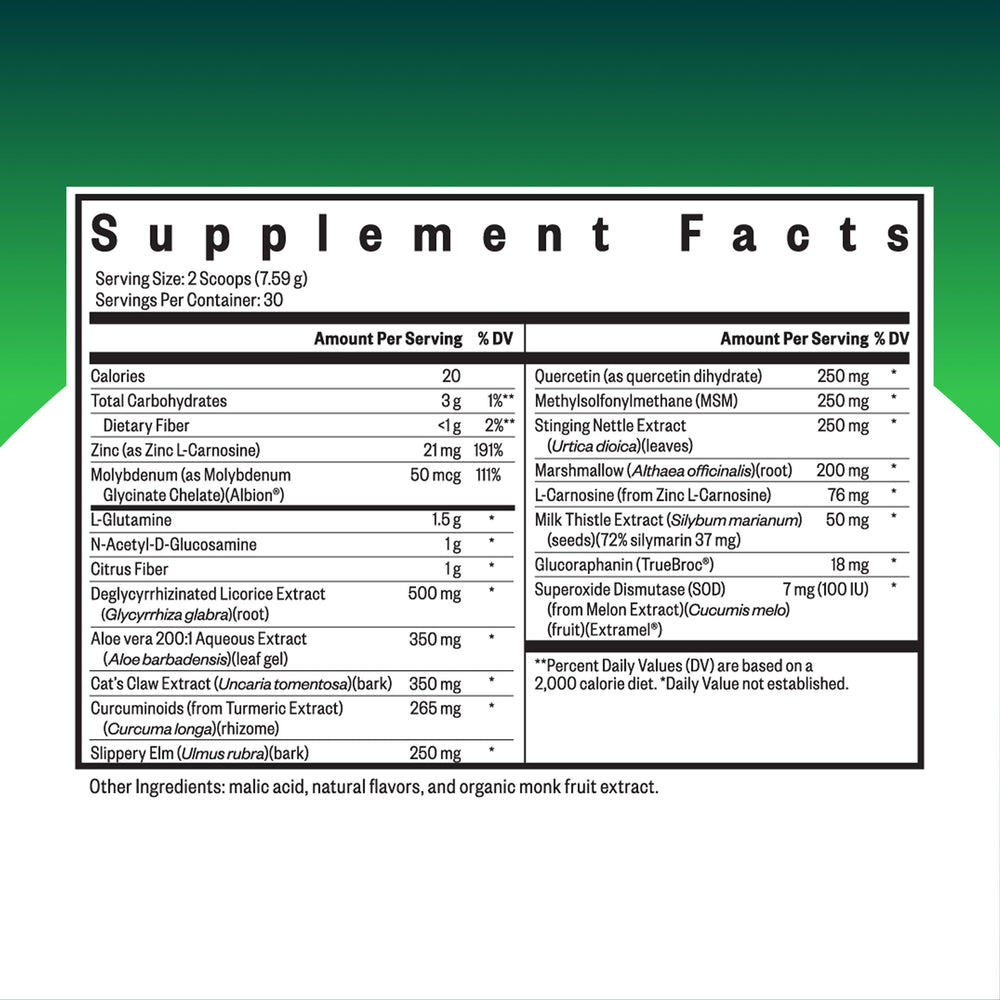 Seeking Health Optimal GI Plus peach powder in a shaker showing easy mix