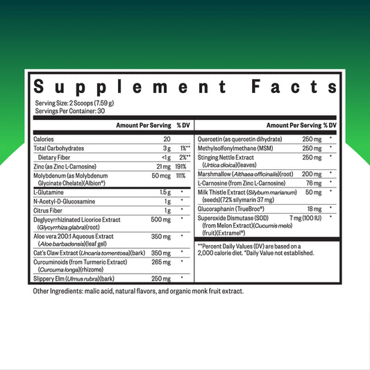 Seeking Health Optimal GI Plus peach powder in a shaker showing easy mix