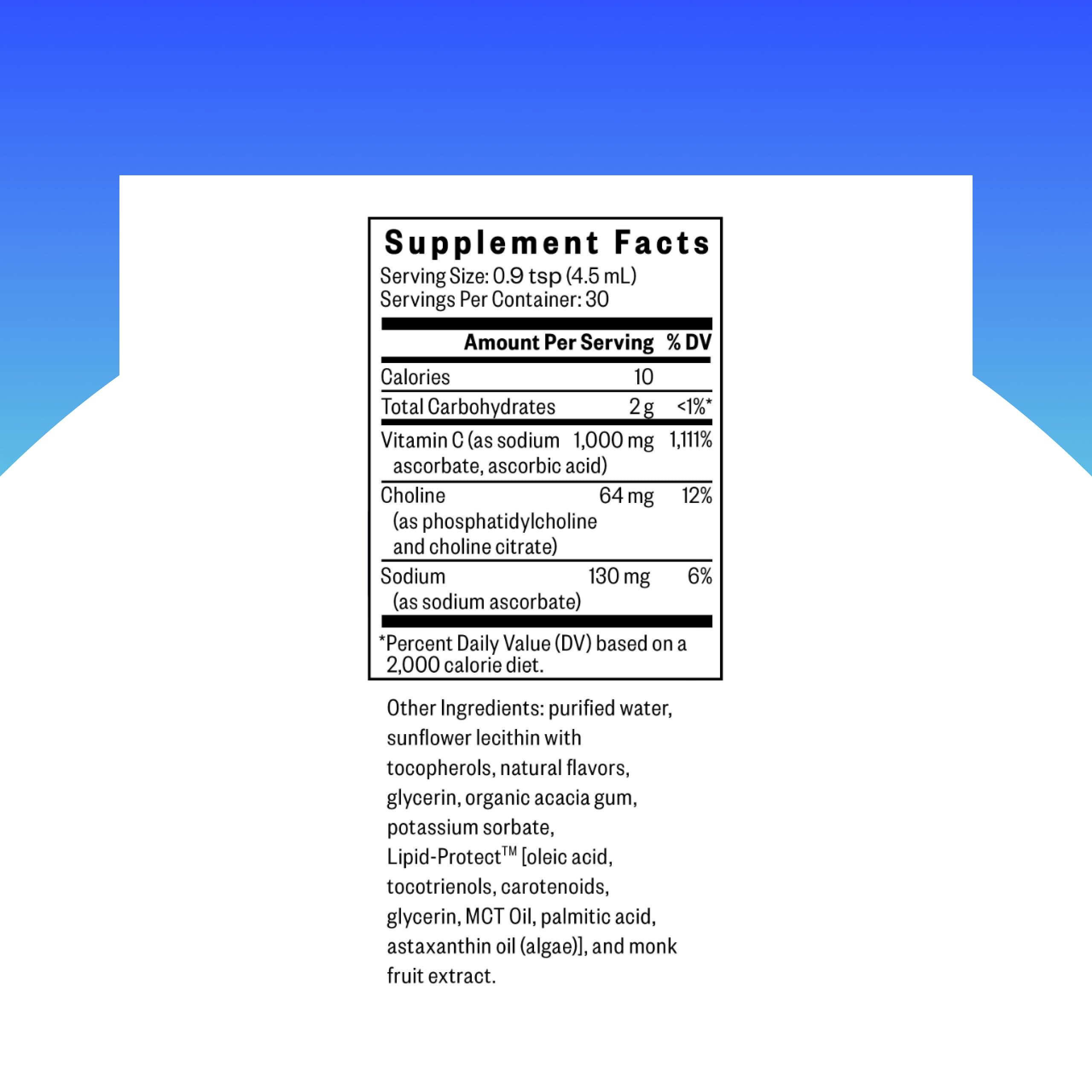 Seeking Health liposomal Vitamin C Lemon Zest liquid pour for daily dosing.