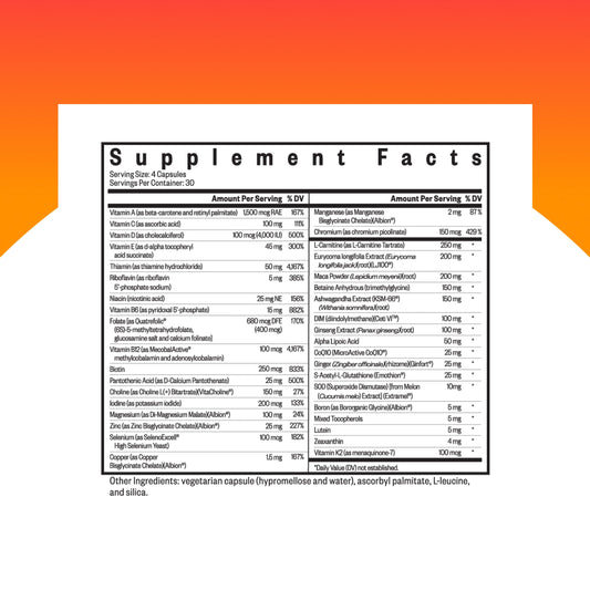Seeking Health Optimal Man tablets closeup highlighting active folate and zinc