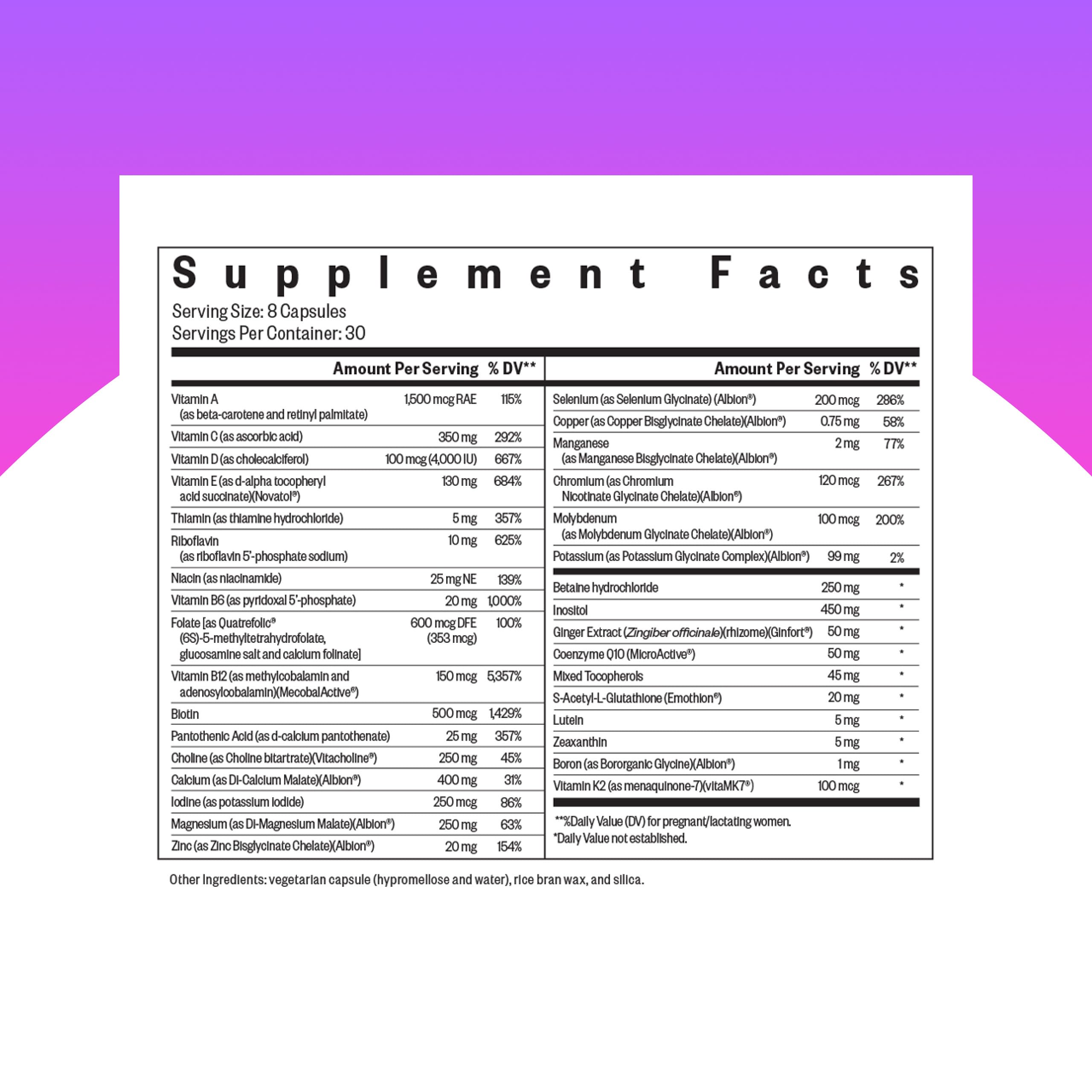 Seeking Health Optimal Prenatal capsules close-up showing easy-to-swallow pills.