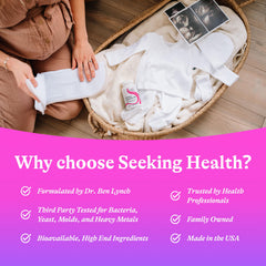 Allergen-free Seeking Health Prenatal Essentials MF packaging and labeling.