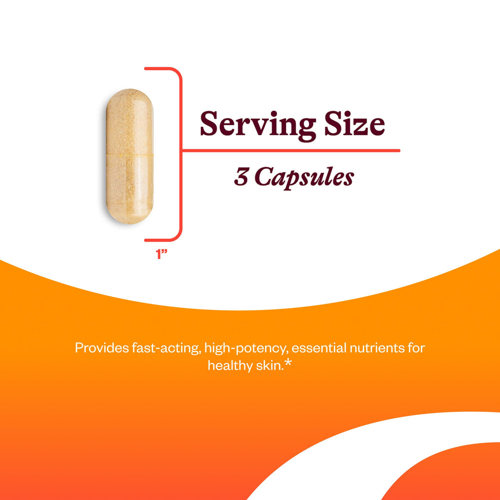 Seeking Health Skin Nutrients capsules pouring, illustrating convenient daily dosage.