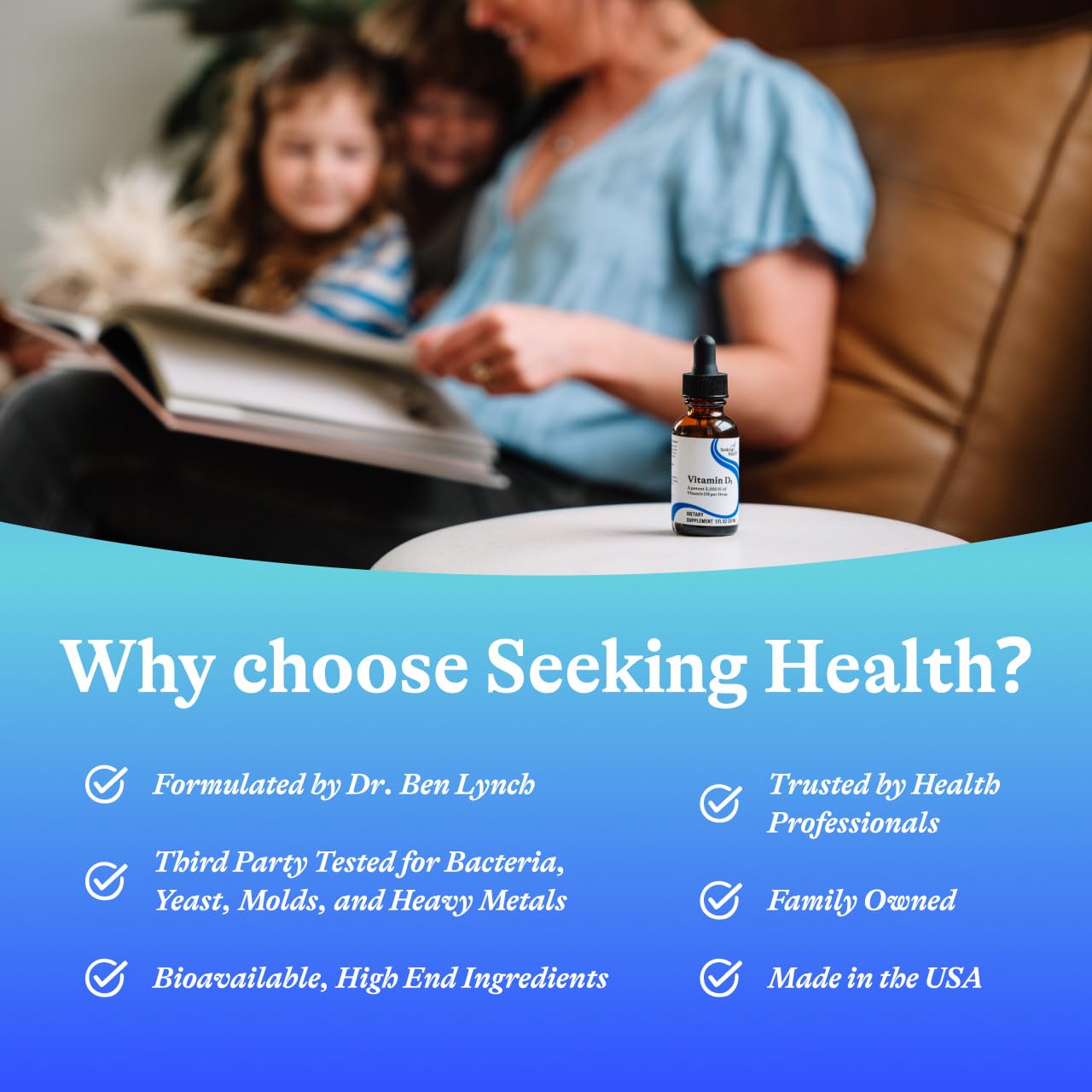 Seeking Health Vitamin D3 Drops dose pipette showing 50 mcg per serving.