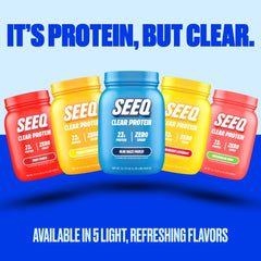 SEEQ bottle with ice, inviting a cold Blue Razz Freeze refreshment.