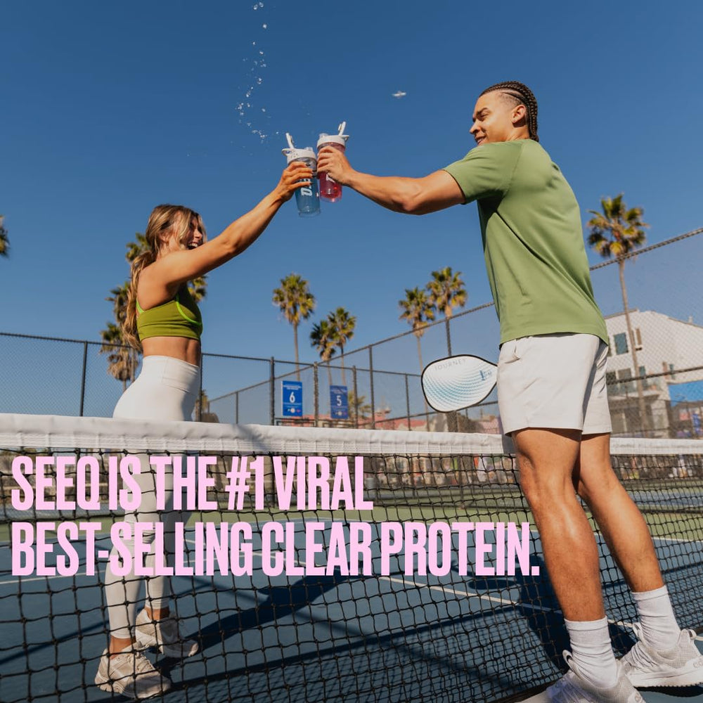 SEEQ Clear Whey Fruit Punch packaging highlights sugar-free and keto-friendly features