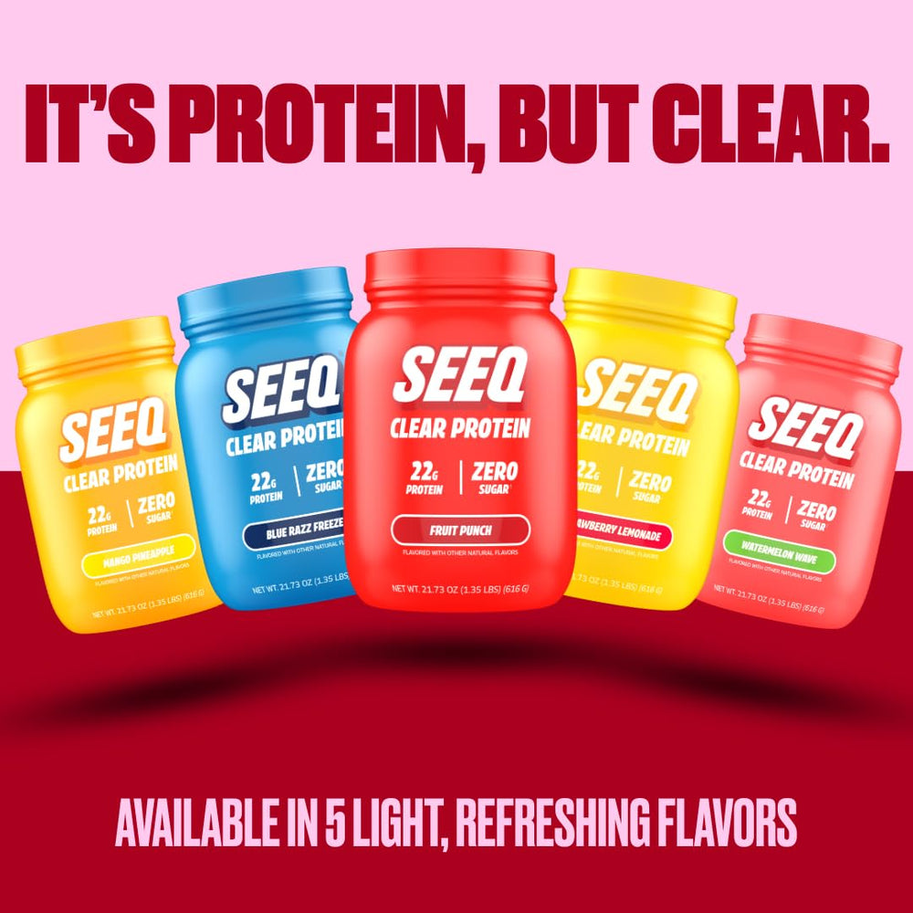 SEEQ Clear Whey Fruit Punch shake moment suggests quick recovery beverage