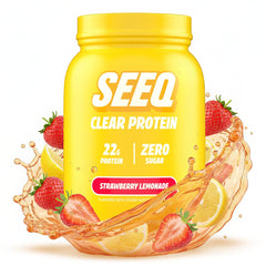 SEEQ Clear Whey Isolate Strawberry Lemonade bottle, refreshing post-workout option