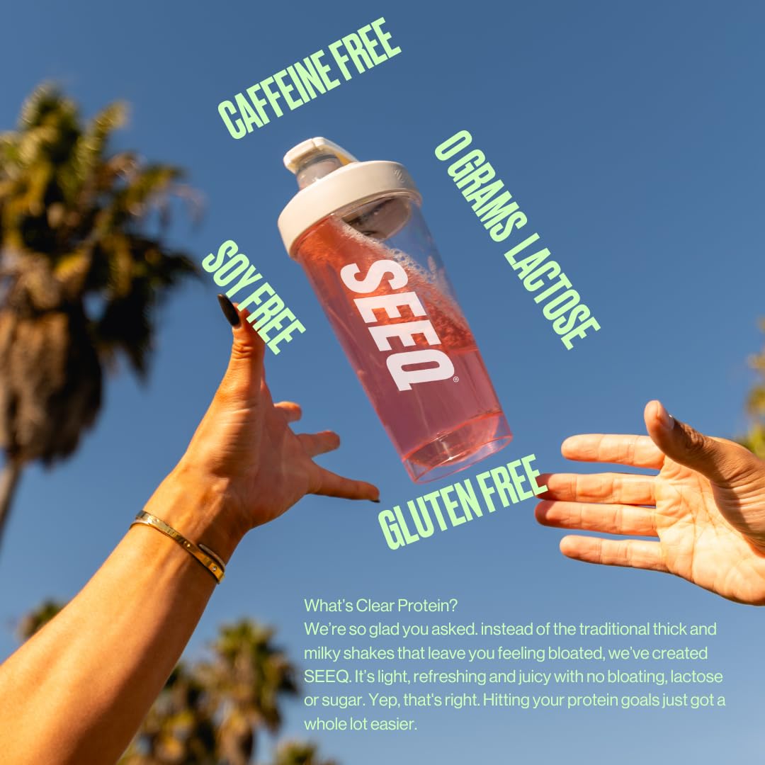 SEEQ Clear Whey Isolate Watermelon Wave on-the-go tub suits travel use