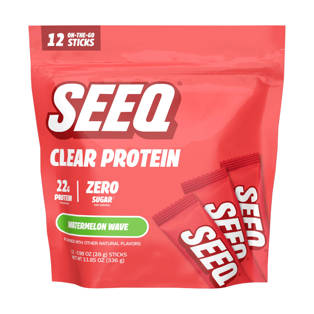 SEEQ Clear Whey Watermelon Wave bottle pour for refreshing post-workout hydration