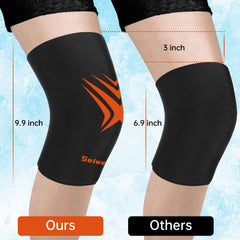 seiwehido knee compression sleeve enables hands-free pain relief during activity.