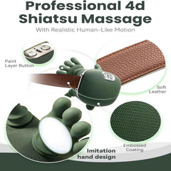 Seiyeje neck massager green strapped-in-use promotes flexible massage
