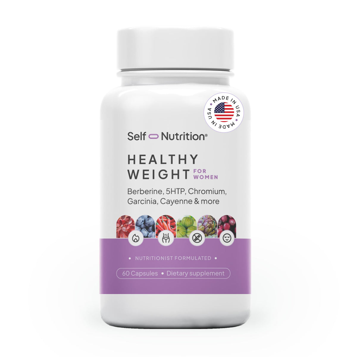 Self Nutrition weight loss bottle front for daily vegan supplement use