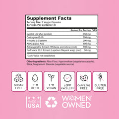 Self Nutrition Fertility Support vegan formula shown with plant-based capsules.