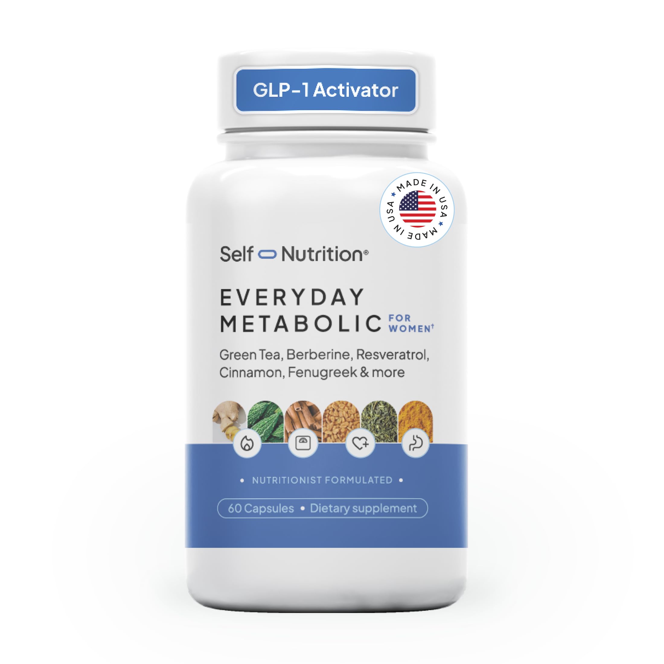 SELF NUTRITION GLP-1 Berberine bottle shows appetite-support packaging.