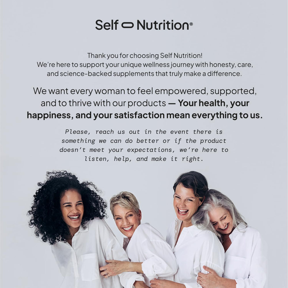 SELF NUTRITION menopause vegan gluten-free tag communicates a clean, allergen-conscious option.
