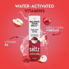Seltz Balance apple-flavored effervescent drink ready in a glass for daily vitality