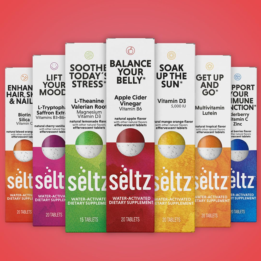 Seltz Balance package display showcasing 20-tablet bottle for balanced nutrition