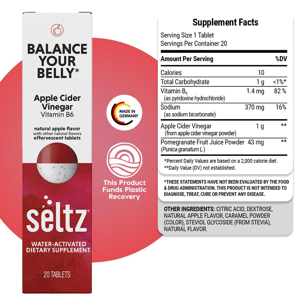 Seltz Balance apple-flavor drink served beside a notebook for daily wellness routine