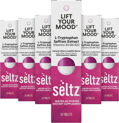 Seltz Lift Your Mood packaging box with six packs boosts convenience.