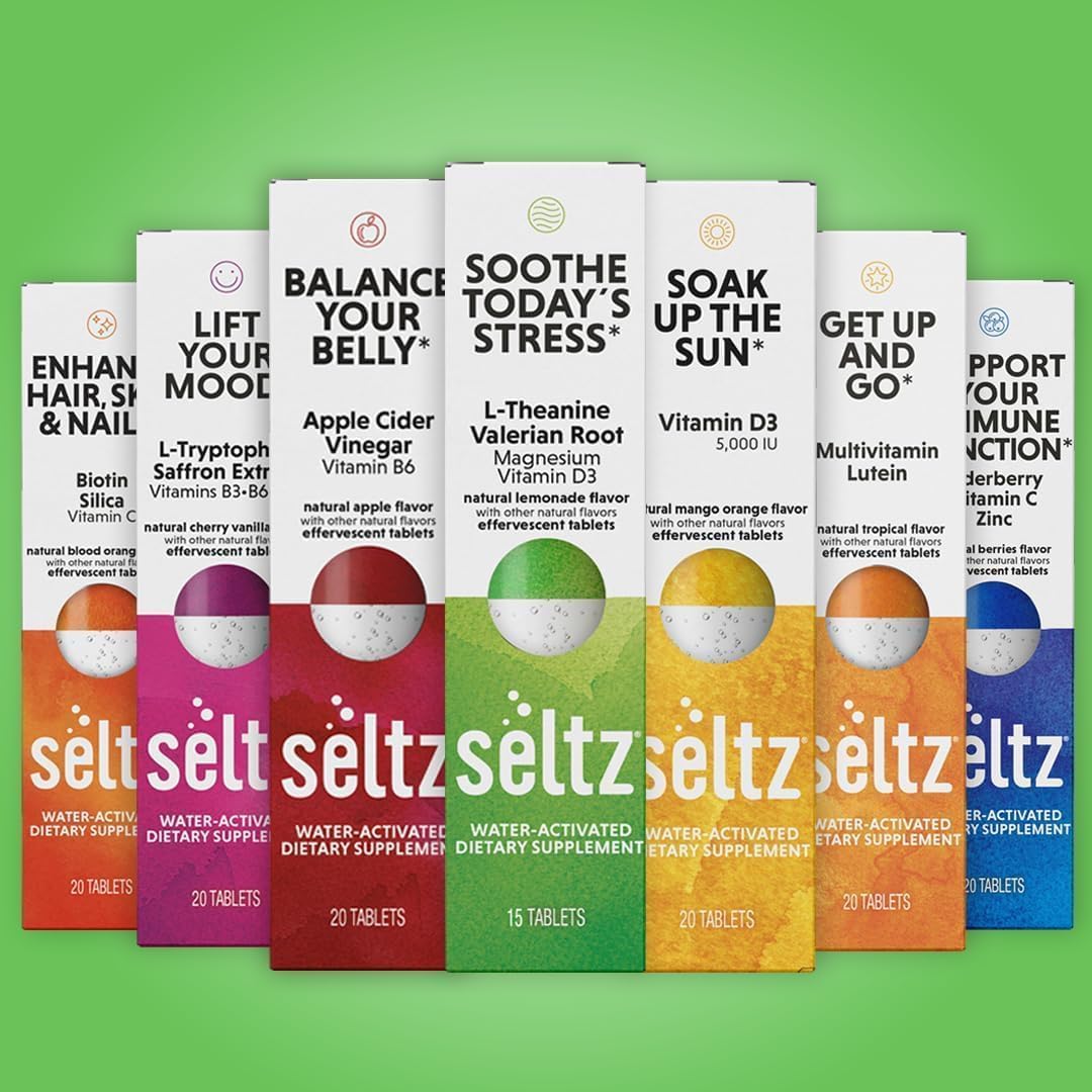 Glass with sparkling water and Seltz tablet showing quick hydration ritual
