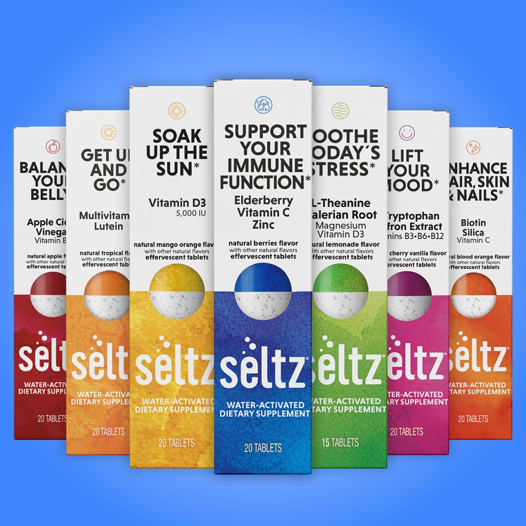 Boxed Seltz six-pack display for easy shopping.