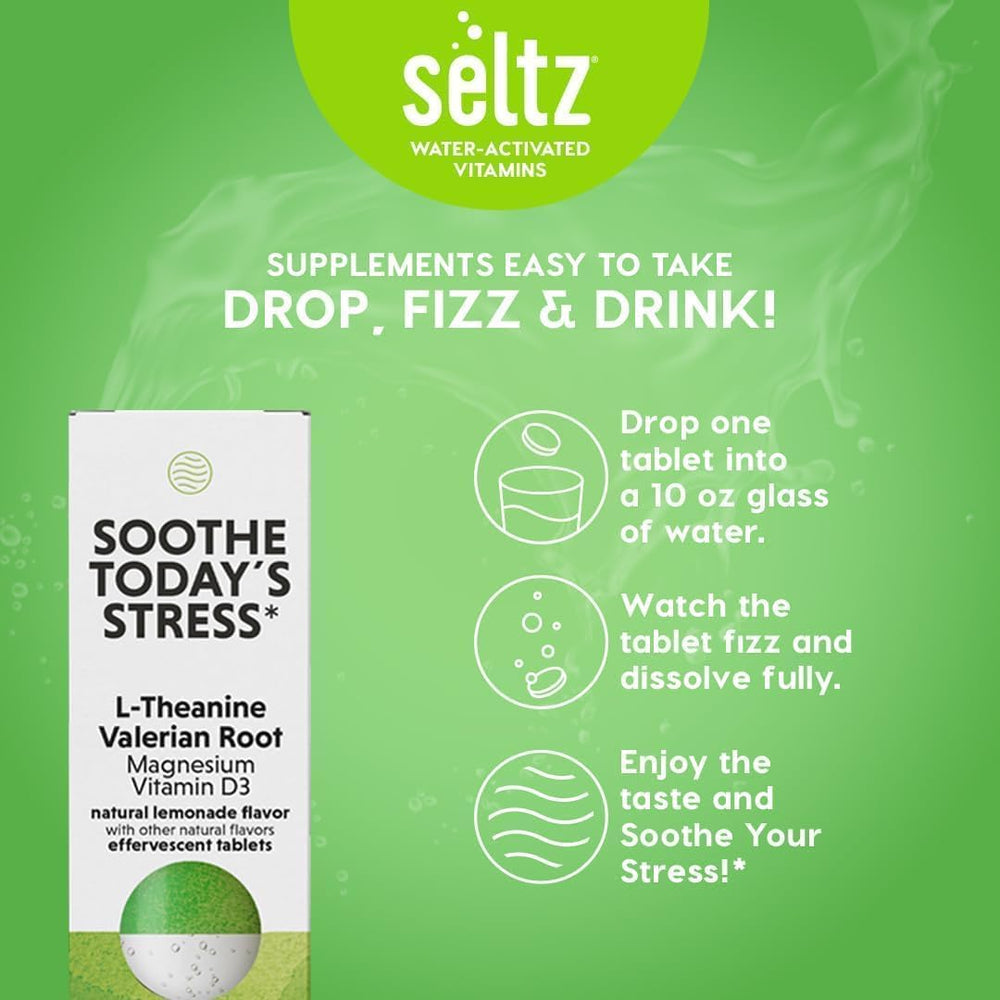 Lemon flavor Seltz tablet fizzing in water highlighting no sugar added