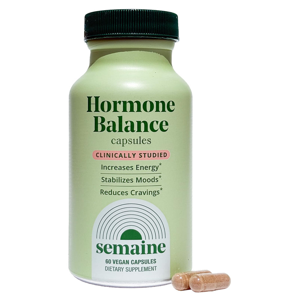Semaine Hormone Balance bottle front label with vegan capsules for daily mood support