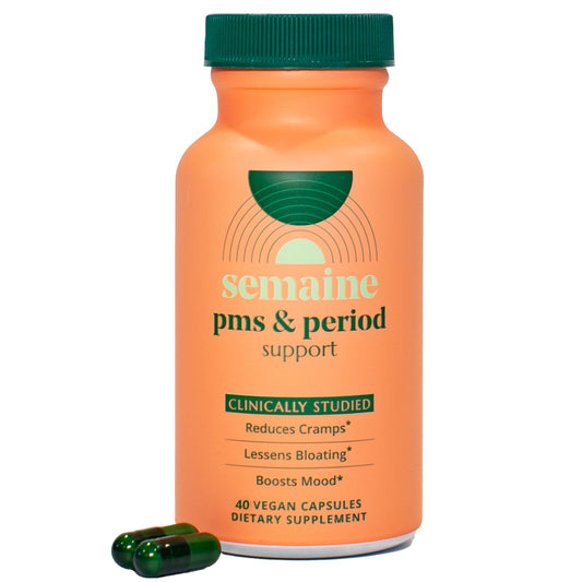 Semaine PMS Relief bottle front, ready to support your cycle.
