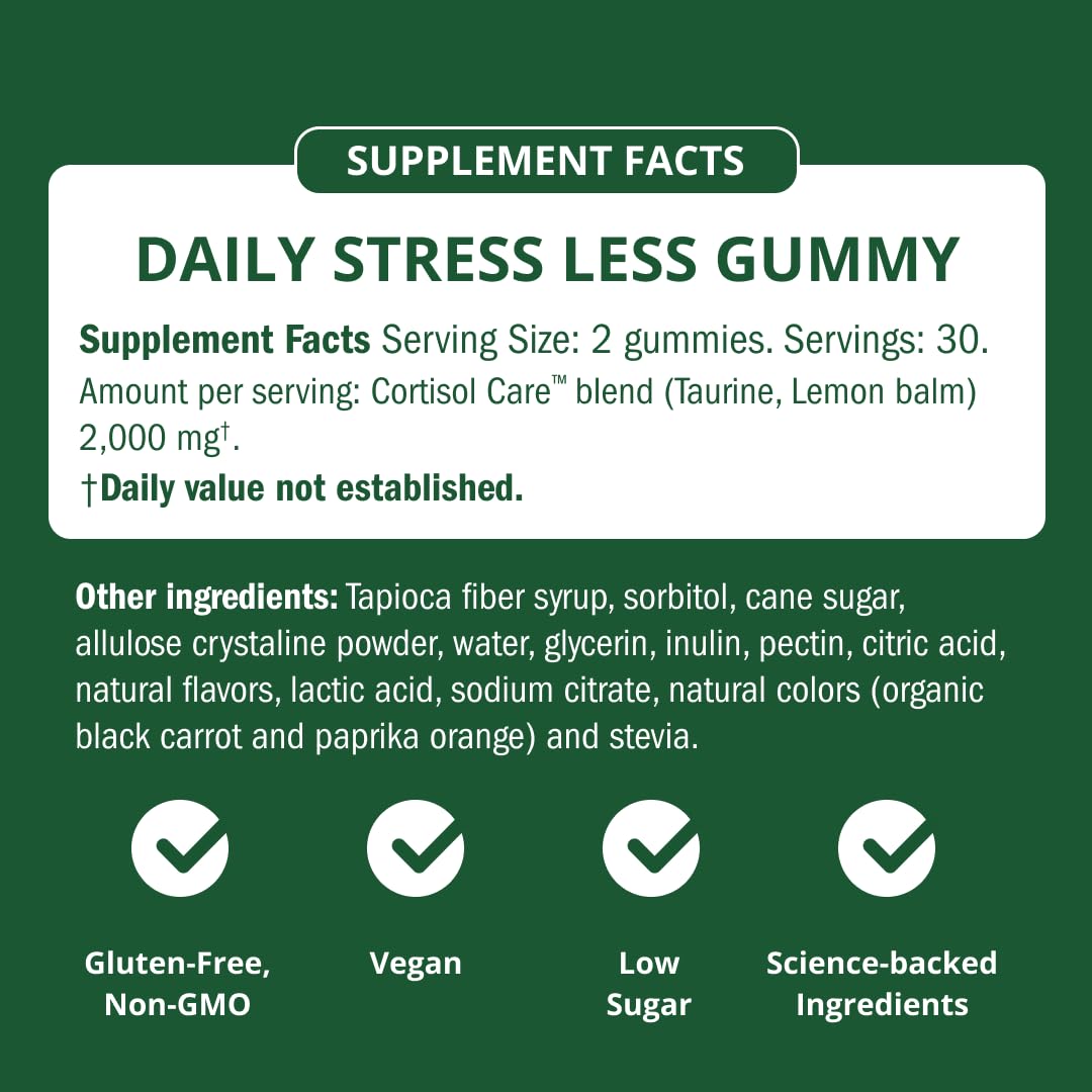 Semaine Stress Less Gummy benefits graphic suggesting mood and sleep support
