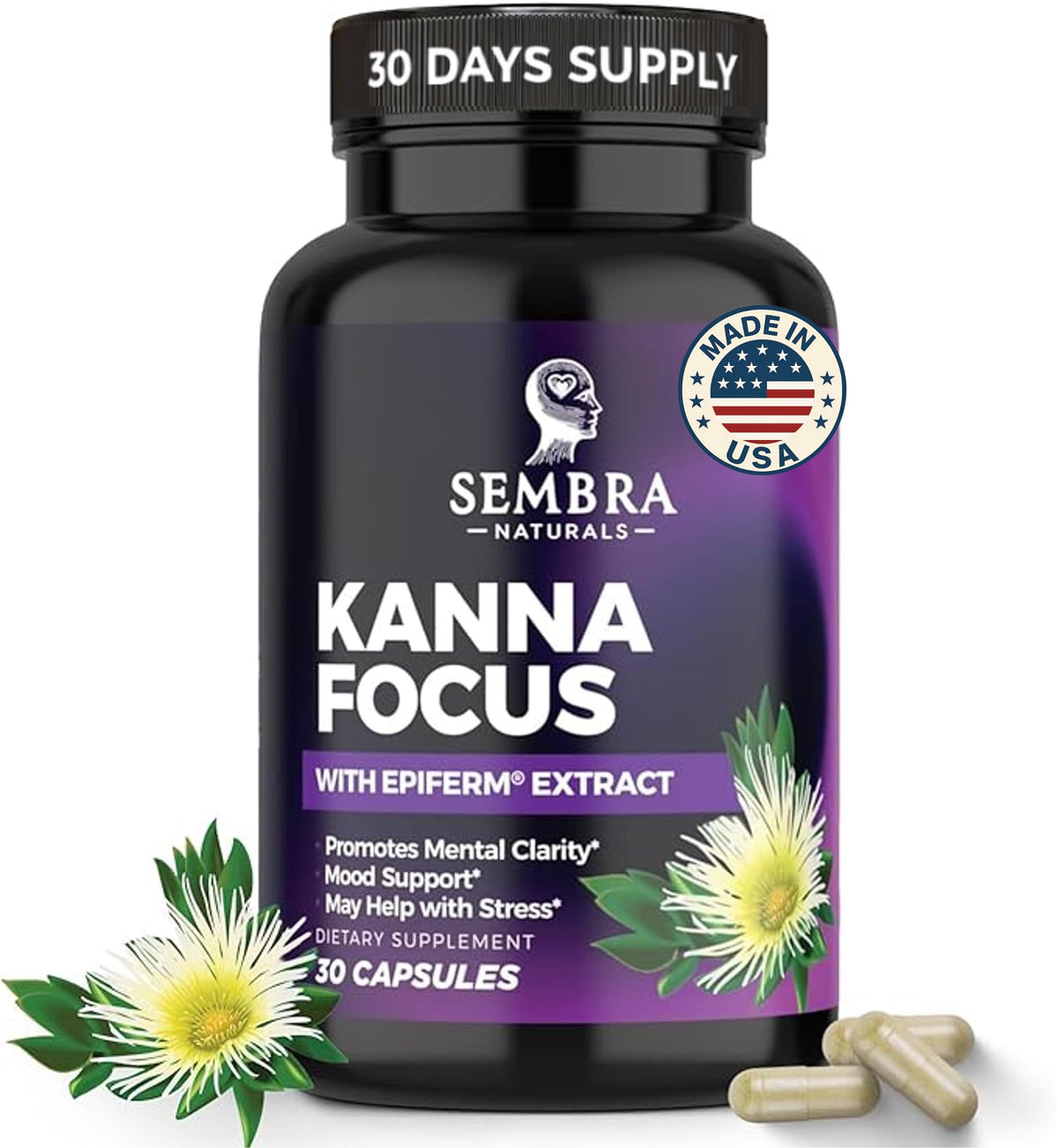SEMBRA NATURALS KannaFocus bottle front: supports calm focus during busy days.