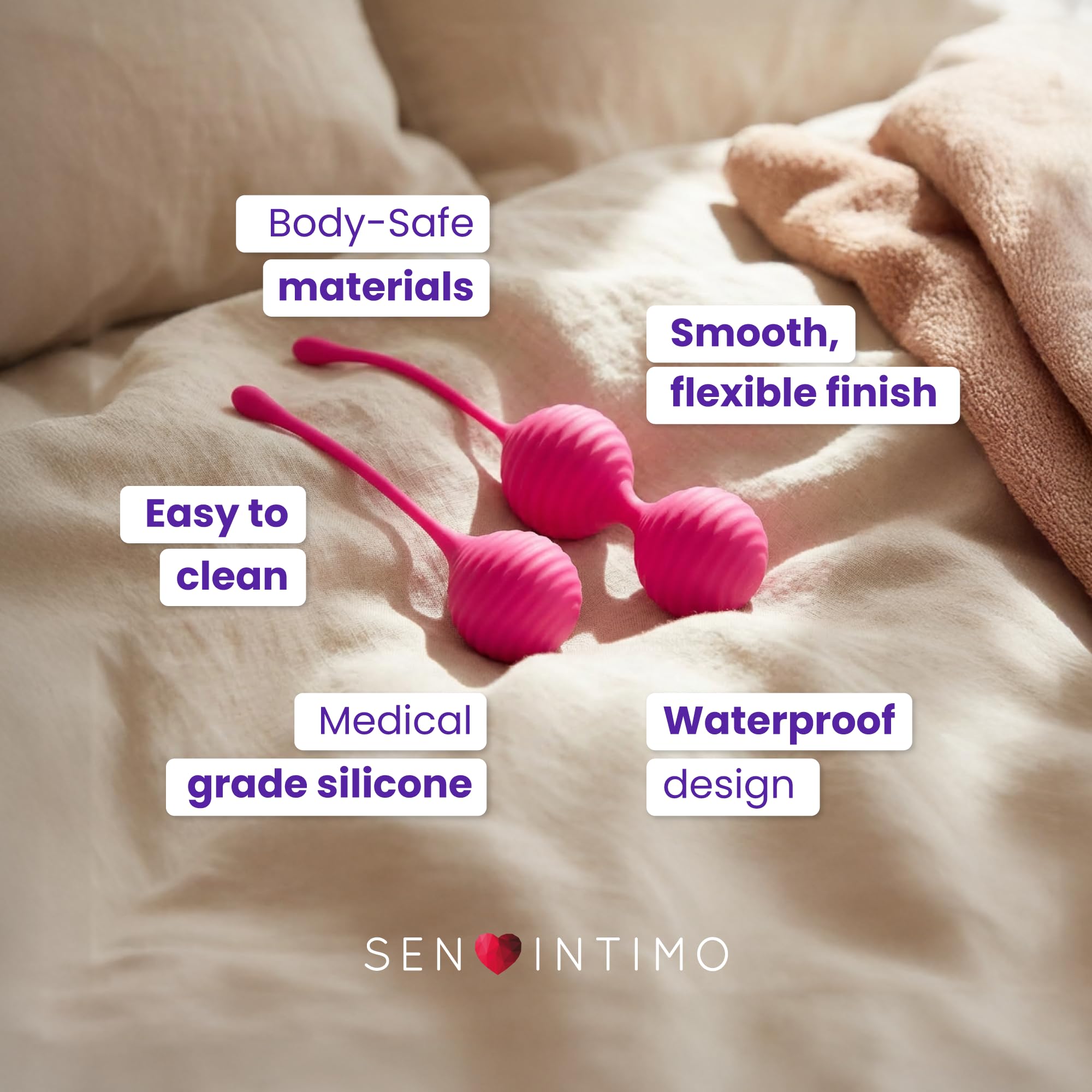 Sen Intimo Kegel Balls two-ball set supports progressive training.