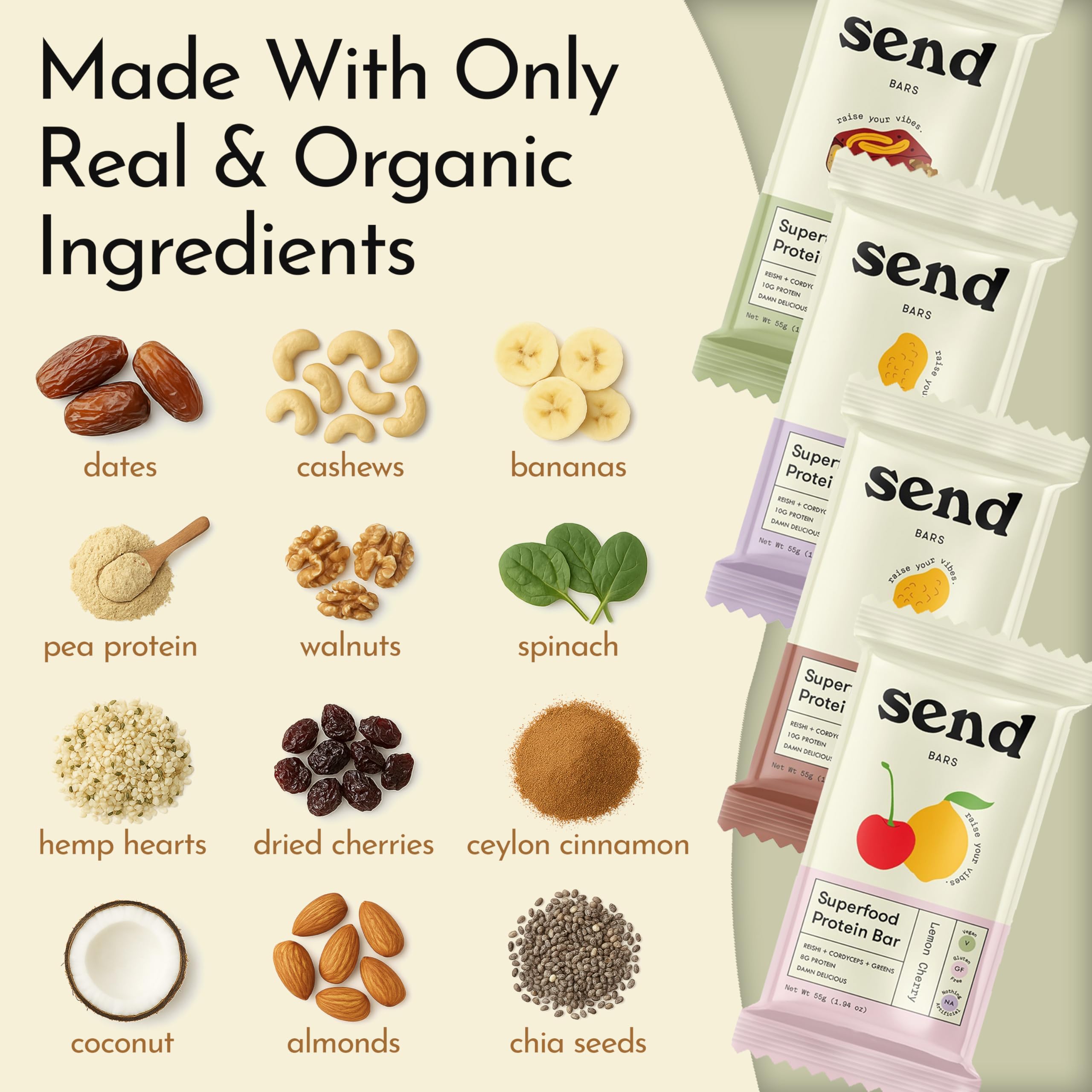 Send Bars Banana Bread Bar ingredients displayed for clean plant-based protein