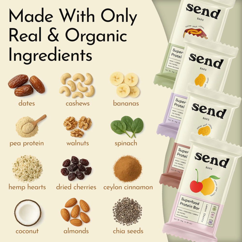 Send Bars Banana Bread Bar ingredients displayed for clean plant-based protein