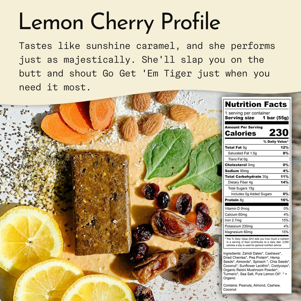 Send Bars Lemon Cherry greens packed bar shows on the go source of plant greens