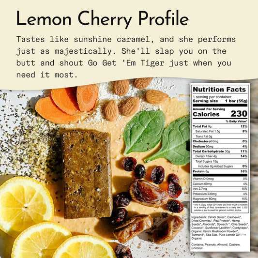 Send Bars Lemon Cherry greens packed bar shows on the go source of plant greens