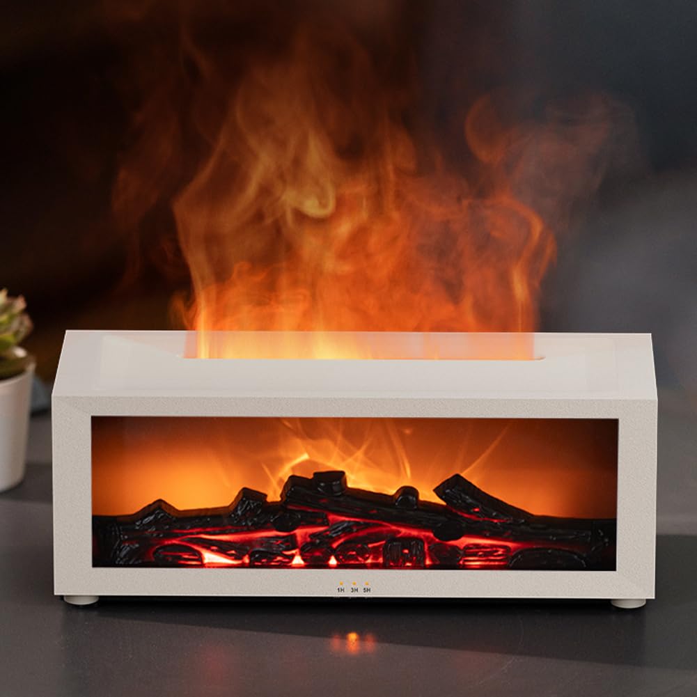 SENMUL Fireplace White Diffuser glows softly with a flame-like LED for cozy ambiance.