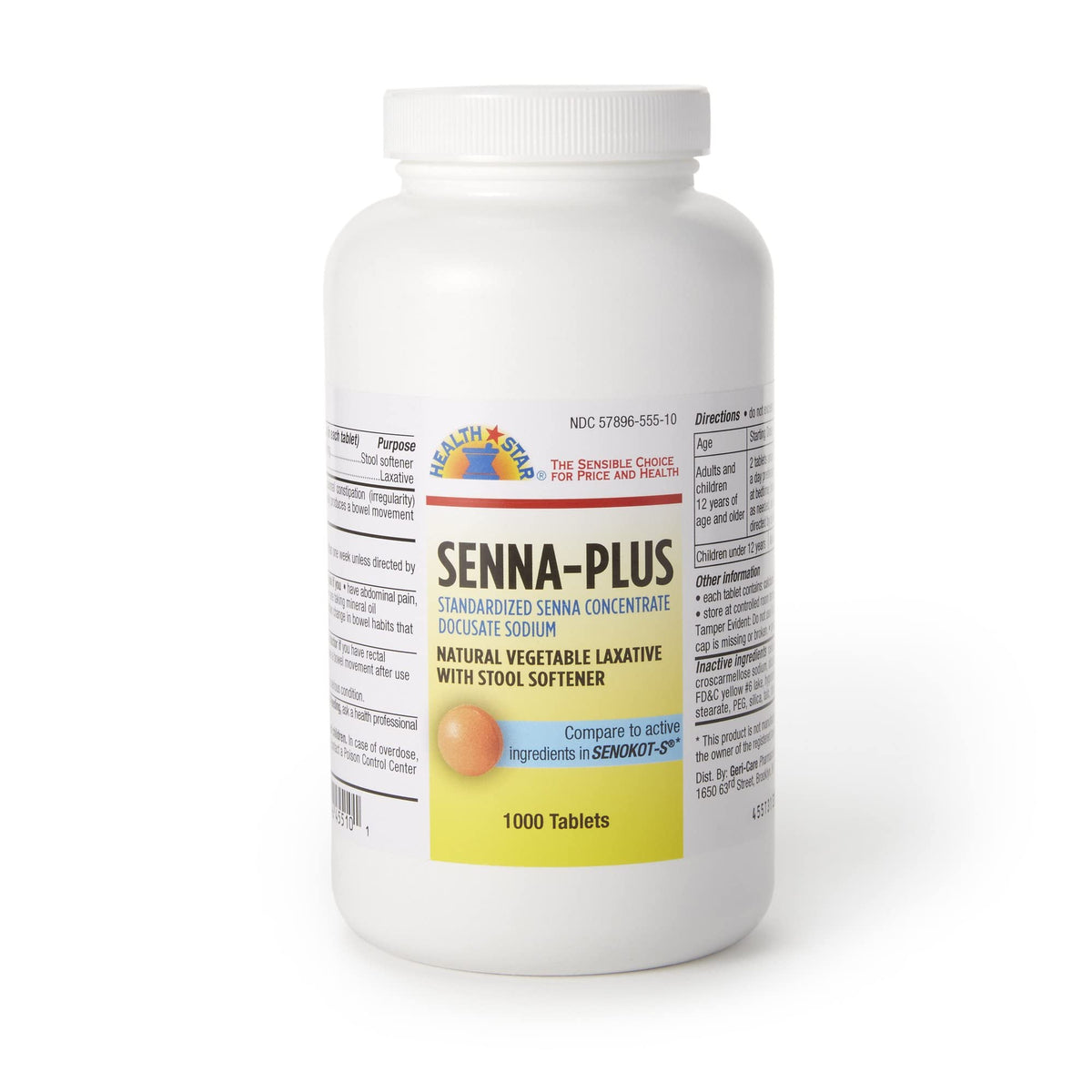 Senna Plus bottle with 1,000 tablets for long-term use.