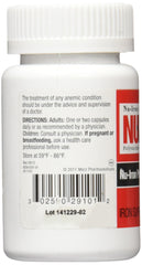 Senokot NU-IRON capsules close-up showing elemental iron content.