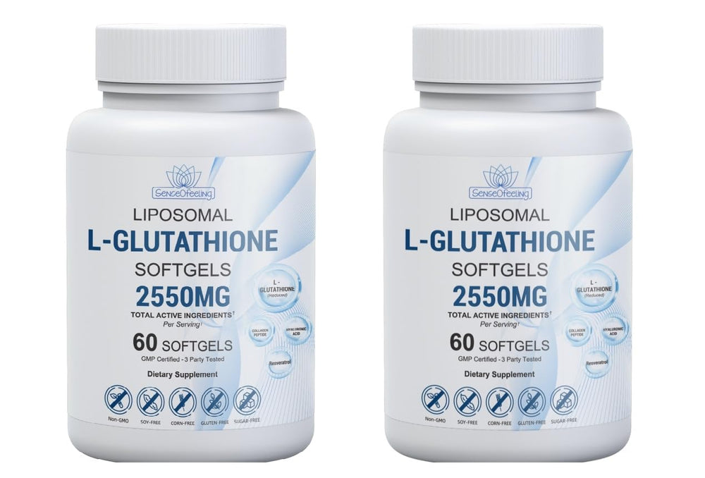 senseofeeling liposomal L-Glutathione softgels bottle shows high-potency antioxidant support for skin and vitality