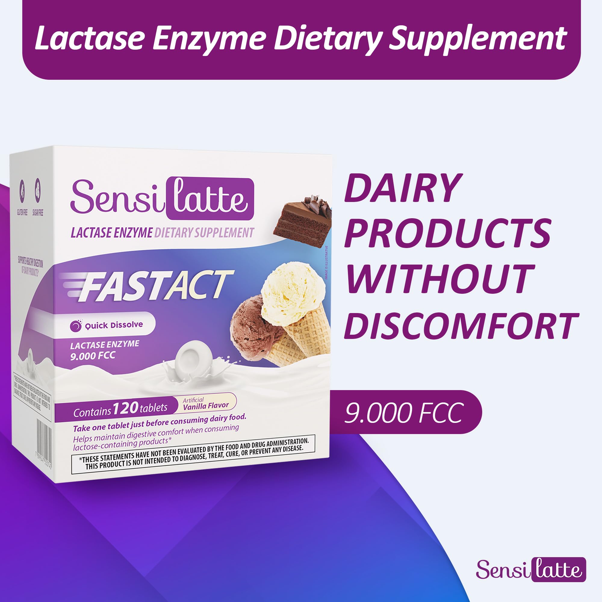 Sensilatte packaging and label designed for quick reference during meals.